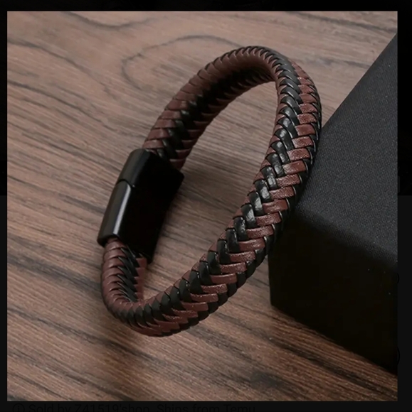 Men's Leather Open Bangle, Multi-size  Woven  Leather Hand Rope - Picture 2 of 7